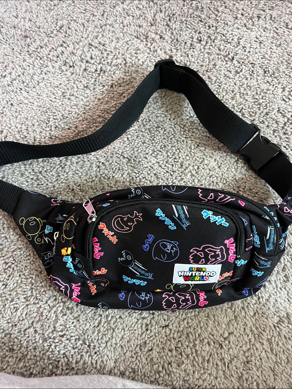 Super Nintendo World Black Fanny Pack with Neon